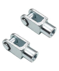 Two Pack Air Cylinder Rod Clevis End Y Connector 97 Millimeter Length M20x1.5 Female Thread Heavy Duty Iron Construction For Pneumatic Systems Easy To Install, shown in two silver iron pieces