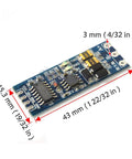 Bi-Directional TTL to RS485 Converter Module Kit With Auto Direction Control For Industrial Automation And PLC Systems, 10-Pack, 3.3V And 5V Compatible, LED RX TX Indicators, Supports Up To 128 Devices On The Bus, Hot-Swap Ready. Image shows dimensions of the converter module.