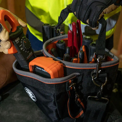 14 Pocket Tool Bag With Shoulder Strap Fits Long Screwdrivers Built Tough With 1680D Ballistic Weave Fully Molded Bottom