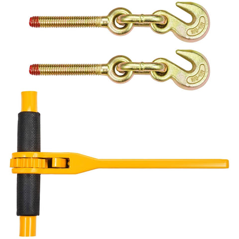 Heavy Duty Chain And Binder Kit For Truck Tie Downs And Hauling, 3/8 To 1/2 Inch Ratchet Load Binders with 9200 lbs limit shown