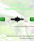 Expandable Hose Repair Kit Three Piece Set shown with connectors and fittings for garden hoses 0.24 to 0.40 inches.