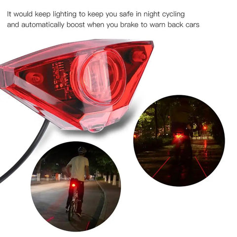 6 To 80V Waterproof Electric Bike Tail Light With 59 Inch Cable showing red light in night cycling scenes