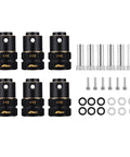 Beefed-Up Brass Wheel Spacers Kit 6Pcs With 15mm Wide Extension, 20mm Total Length, 12mm Hub Spacers For Axial TRX6 1 To 10 RC Crawler Upgrades, Heavier Weight To Improve Stability, Traction, And Handling On Rough Terrain. black 15mm brass RC crawler wheel spacers with pins and rings