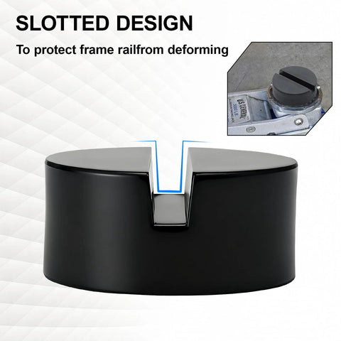 Aoheke black rubber jack stand pad adapter with slotted design to protect frame rails, front view
