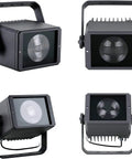 Four angles of the Badass 50W LED Flood Light, IP65 Waterproof Spot Searchlight With Remote Dimmer, rugged and versatile.