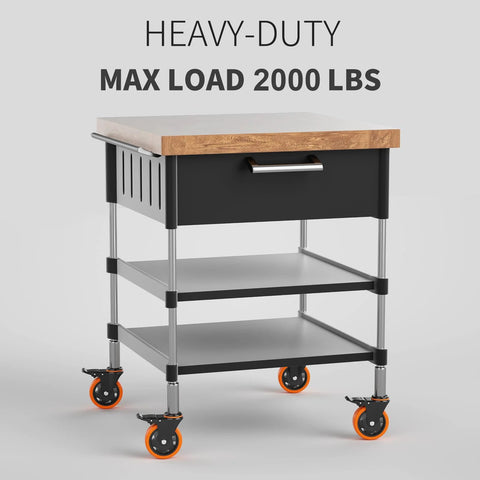 Kitchen cart on 4 inch heavy duty caster wheels set of 4 with threaded stem half inch screw diameter each caster supports 500 lbs