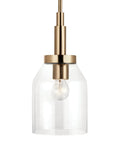 Top Shelf Champagne Bronze Mini Pendant Light With Clear Glass Shade For Kitchen Island, showcasing sleek design and adjustable drop chain.