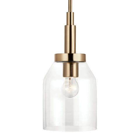 Top Shelf Champagne Bronze Mini Pendant Light With Clear Glass Shade For Kitchen Island, showcasing sleek design and adjustable drop chain.