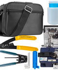 Pro Grade 3 In One Fiber Optic Tool Kit With Cold Welding Cleaver Three Port Stripper And FTTH Pliers In Durable Tool Bag