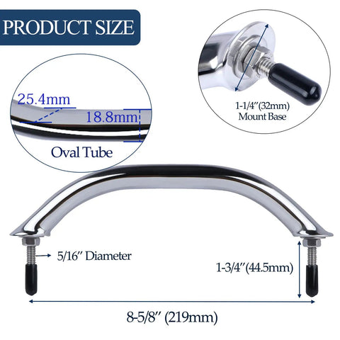 Marine Grade 316 Stainless Steel 8 Inch Boat Grab Bar Polished Handrail Heavy Duty Multipurpose Mounting Hardware With Included Screws