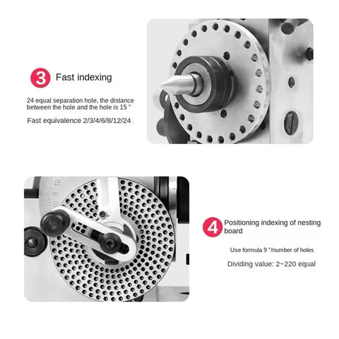 4 Inch Precision Dividing Head With 3 Jaw Chuck Semi Universal Rotary Table For Milling Machine showing fast indexing details.