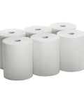 Pack of 6 heavy duty white paper towels, 10 inch by 800 foot rolls, compatible with EnMotion dispensers for commercial kitchens and break rooms.