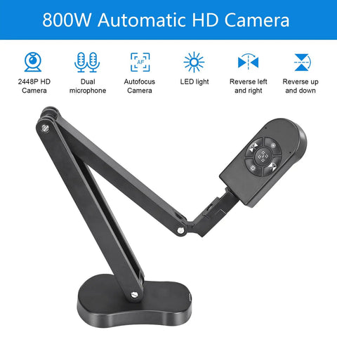 Super Crisp 4K USB Document Camera And Eight Megapixel Visualizer For Teachers capturing A3 Docs with adjustable mount and controls.