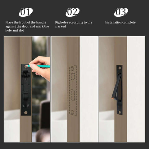 Installation steps for Oil Rubbed Bronze Pocket Door Pull and Edge Pull Set on door with 6 inch recessed finger flush handles.