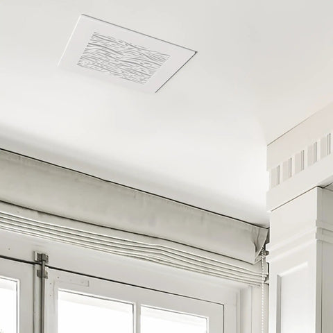 White Acrylic Plexiglass Vent Cover For Walls And Ceilings 10x10 Duct Opening With 12x12 Overall Size installed near window