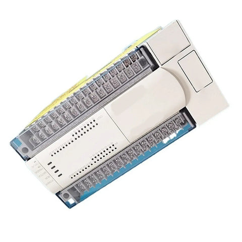 Heavy Duty PLC Controller With DC24V Relay Output For Smooth Industrial Automation And Production Line Control Built Tough For Relentless Machine Tool Operations On Any Bustling Shop Floor, top view showing connections.