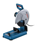 GCO15 14 Inch Abrasive Cut Off Machine With 15 Amp Motor, shown on its side with adjustable fence and blue base for metal cutting.