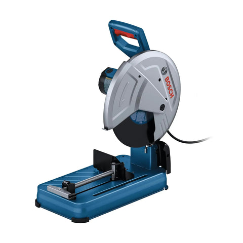 GCO15 14 Inch Abrasive Cut Off Machine With 15 Amp Motor, shown on its side with adjustable fence and blue base for metal cutting.