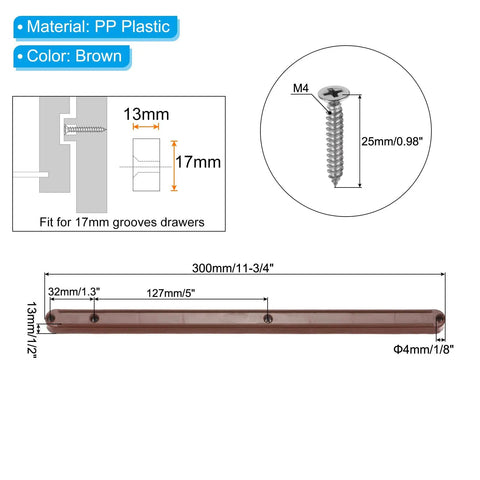 Top Shelf 12 Inch Side Mounted Plastic Drawer Slides With Mounting Screws Smooth Glide Cabinet Guide Rails Brown 8 Piece Kit dimensions and details.