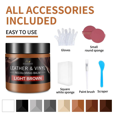 Heavy Hitter Leather Revival Balm And Scratch Fix Kit Vibrant Tone Match Cream with included accessories for easy use.