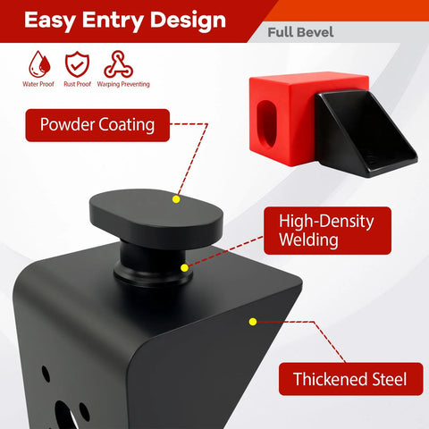 Heavy Duty Alloy Steel Shipping Container Anchors And Twist Locks For 20ft And 40ft Containers showing easy entry design with full bevel, powder coating, thickened steel, and high-density welding.