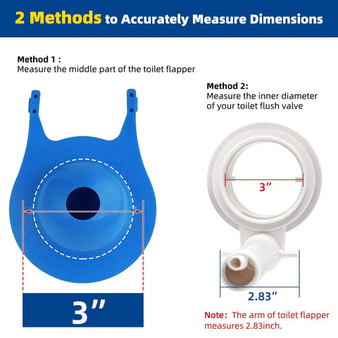 Diagram showing measurement methods for 3-Inch Toilet Flapper Replacement Kit For Gerber 99-788 With Rubber Flapper.
