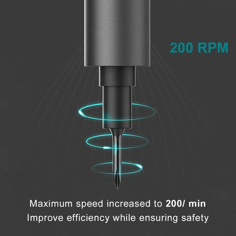 Close-up of Lithium Precision Electric Screwdriver, highlighting 200 RPM speed, ideal for fast electronic repairs.