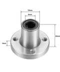 LM8UU Round Flange Linear Ball Bearing Bushing 8 mm Bore Shop Grade Chrome Steel with 15mm diameter and 24mm height.