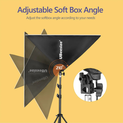Softbox Photography Lighting Kit For Pros 27 By 20 Inches with adjustable 210-degree angle shown on stand