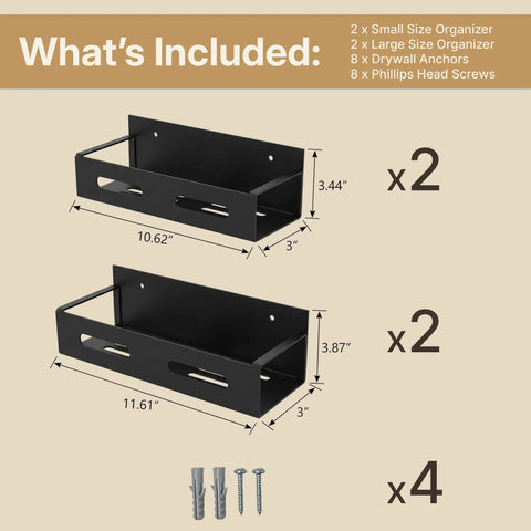 Total Workspace Game Changer Four Piece Wall Mounted Metal Storage Rack Kit Designed To Lock Down Heavy Tools Hardware And Car Care Gear Neatly Along Your Shop Walls With Tough Black Textured Powder Coat Finish