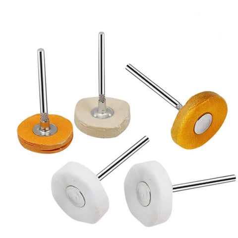 Five Pack Drill Abrasive Buffing Wheels With Cloth Felt 2.35mm And 3mm Shanks Rotary Tool Polishing Pads, assorted colors
