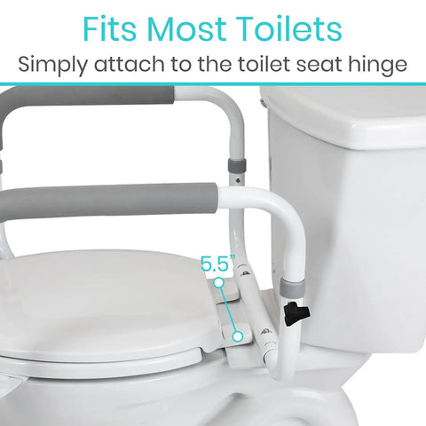 Toilet Safety Rail With Adjustable Grab Bar, Compact Support Frame, Padded Handrail, Easy Install For Seniors And Elderly, Helps With Sit Stand, Supports Up To 300 Lbs, Great For Arthritis And Handicap Bathrooms
