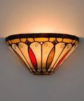 Real Tiffany Glass Sconce With A 12 Inch Wide Stained Glass Shade Antique Vintage Mission Style Wall Light