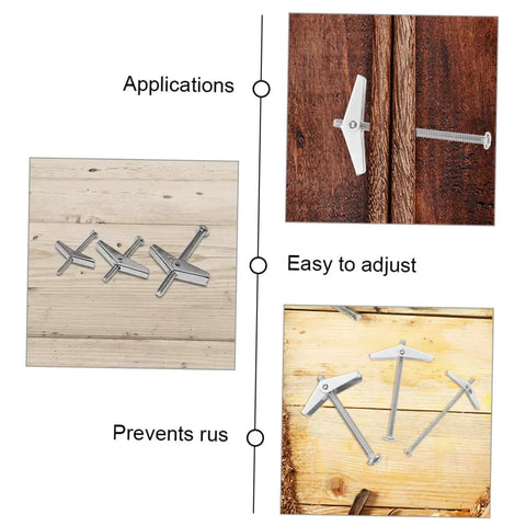 Heavy Duty Toggle Bolt Wing Nut Kit 26 Piece Set Zinc Plated Steel Drywall Anchors shown with wing nuts on wood boards