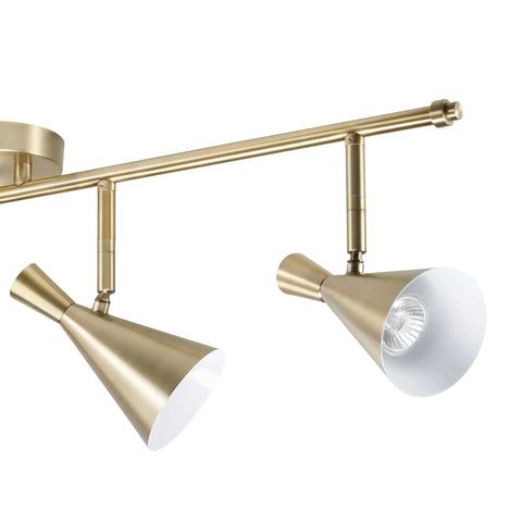 Sabrina 4-Light Matte Brass Track Lighting With Pivoting Heads For Living Room Or Hallway, showing two spotlight heads