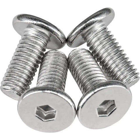 Top Notch 304 Stainless Steel M4x8mm Hex Socket Cap Screws 50 Pack Ultra Low Profile Flat Head Allen Bolts in a close-up view.