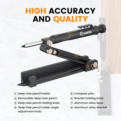 Handy Multi Function Scribing Tool for Woodworking and Metalworking Adjustable Aluminum Alloy Scribe with Deep Hole Pencil Holder Lockable for Precise Marking Lines and Angles DIY Carpenter Gauge Five Point Five Inch Black