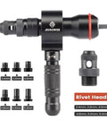 2-In-1 Rivet Gun And Rivet Nut Adapter Kit For Cordless Drills With Carry Case, Includes 7 Mandrels and 6 Rivet Heads