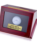 Golf Ball Display Case For Hole In One Memorabilia, Premium Walnut Wood Box With Engraved Metal Plate, UV Protected Cover
