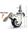 Heavy Duty Swivel Casters With Locked Brakes For Boxwood Hedge Walls Roll Smooth Like Butter Four Pack Silent Non Marking Wheels Zero Floor Marks 265 Pound Load Each Steel Body Top Tier Garden Panel Kit close-up showing brake mechanism and dimensions.