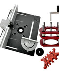 Top Shelf Aluminum Router Table Insert Plate With Butter Smooth Flip Chip Action For Weekend Warrior Projects And Pro Level Woodworking Benches Knockout Black Finish Zero Hassle Mounting with measurement tools and accessories.