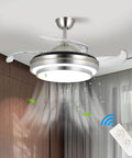 36 Inch Retractable Ceiling Fan With Lights And Remote Smart Dimmable Led Fandelier in a modern room