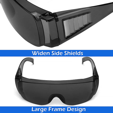 Six Pack Anti Fog Safety Glasses Over Prescription Eyewear With UV Protection and ANSI Z87.1 Certification, side and front view