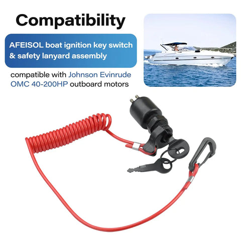 Boat Ignition Key Switch With Safety Lanyard For Johnson Evinrude OMC Outboard Motors 40 200HP Replacement Assembly