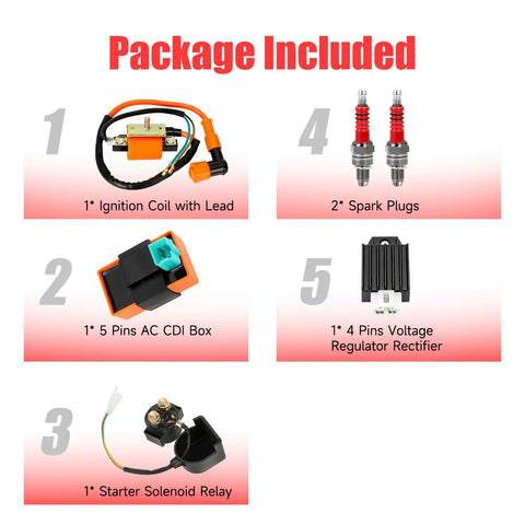 Ignition Coil CDI Box Starter Solenoid Relay Voltage Regulator For Taotao Coolster 110cc 125cc Chinese ATVs package contents