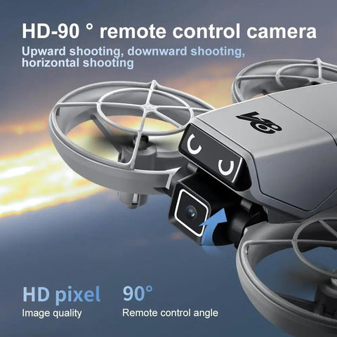 Mini RC Drone With Camera For Easy Night Flying showing close-up of camera and propellers with HD-90° remote control feature.