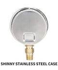Back view of Glycerin Filled Two Point Five Inch Dial Pressure Gauge With Stainless Steel Case And Brass Wetted Parts Lower Mount Quarter Inch NPT For Gas And Non Corrosive Liquids Range Minus Thirty InHg To Zero Pro Grade Workhorse