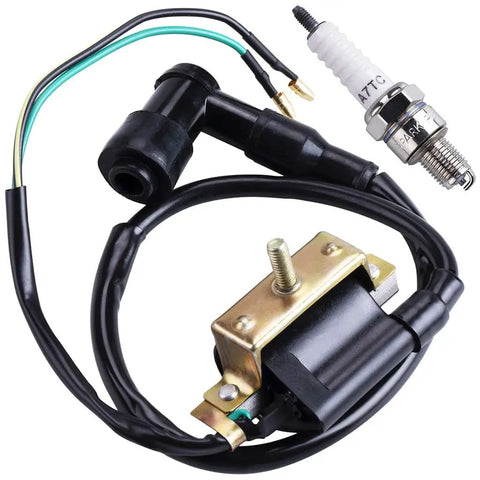 Beefed Up Dirt Bike Wiring Harness Kit With CDI Ignition Coil Spark Plug Kill Switch And Key Switch For Kick Start 50cc To 160cc Quad ATV Go Kart Buggy Ride Ready showing ignition components