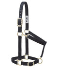 Nylon Horse Halter With Padded Comfort And Fully Adjustable Fit, black with brass plated hardware, side view