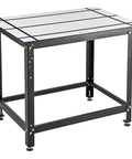 Built Legit Aluminum T Track Table Top Measuring Twenty Eight By Forty Inches with precision T slots for clamping in a workshop.